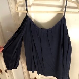 Lily Pulitzer Silk Navy Open Shoulder Top